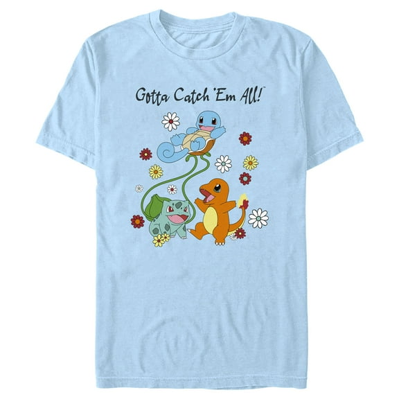 Men's Pokemon Gotta Catch ‘Em All Flowers Graphic Tee Light Blue X Large