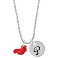 thumbnail image 1 of Delight Jewelry Resin Curved Red Lobster Silvertone Script Initial Disc - P - Charm Necklace, 20"+3", 1 of 4