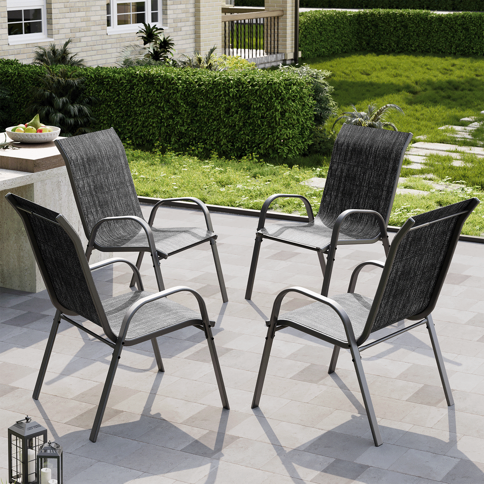 ELPOSUN Patio Chairs Set of 4, Outdoor Stackable Dining Chairs for All Weather, Breathable Garden Outdoor Furniture for Backyard Deck,Dark gray