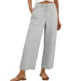 thumbnail image 5 of Women Linen Palazzo Pants，Flowy Pants For Women Elastic Waist Beach Trousers High Waisted Straight Leg Beach Pant Linen Palazzo Pants Vacation Outfits For Women Boho Pants Beach Pants, 5 of 8