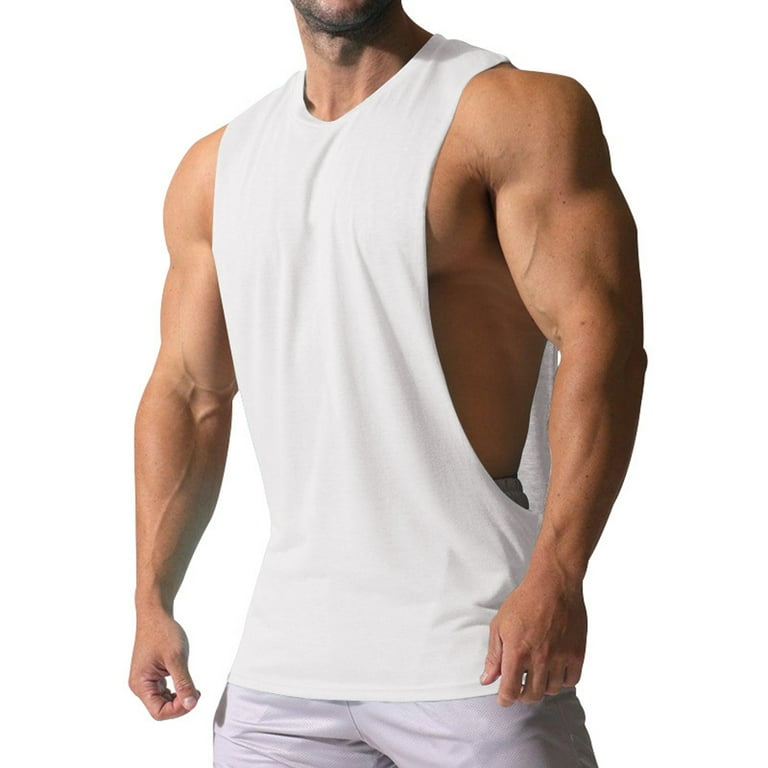 Difdany Men s Cut Off Shirts Muscular Cut Open Sides Bodybuilding Tank Top Gym Workout T Shirt White M Size Medium