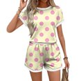 thumbnail image 4 of Domzest Womens 2 Piece Polka Dots Short Sets Short Sleeve Crew Neck Shirts & Elastic Waist Shorts 2026 Summer Lounge Set for Both Homewear and Going Out Yellow XXL, 4 of 5