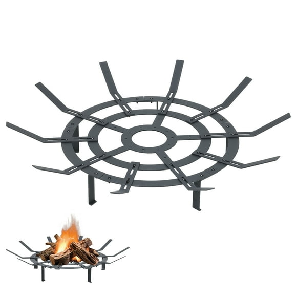 Aoodor 31" Round Adjustable Fire Pit Grate, Heavy Duty Burning Log Grate for Outdoor Campfire, Hearth Wood Stove, and Camping, Black