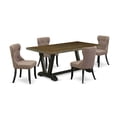 thumbnail image 6 of East West Furniture V677SI648-5 5-Pc Dining Room Table Set- 4 Upholstered Dining Chairs with Coffee Linen Fabric Seat and Button Tufted Chair Back - Rectangular Table Top & Wooden Legs -..., 6 of 10