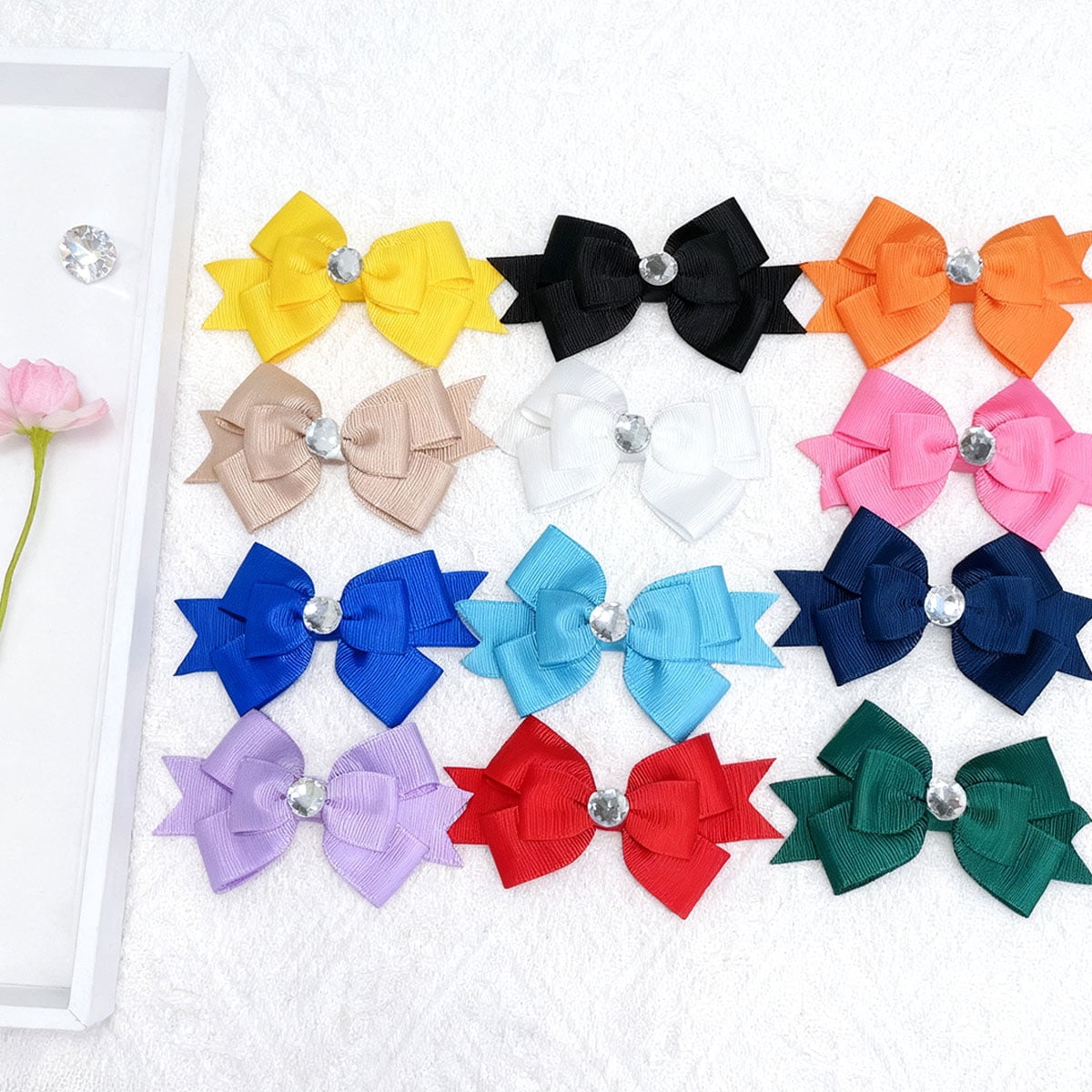 JoyBowie 12 Pcs 4.5 Inch Rhinestone Grosgrain Hair Bows, Alligator Clips for Girls