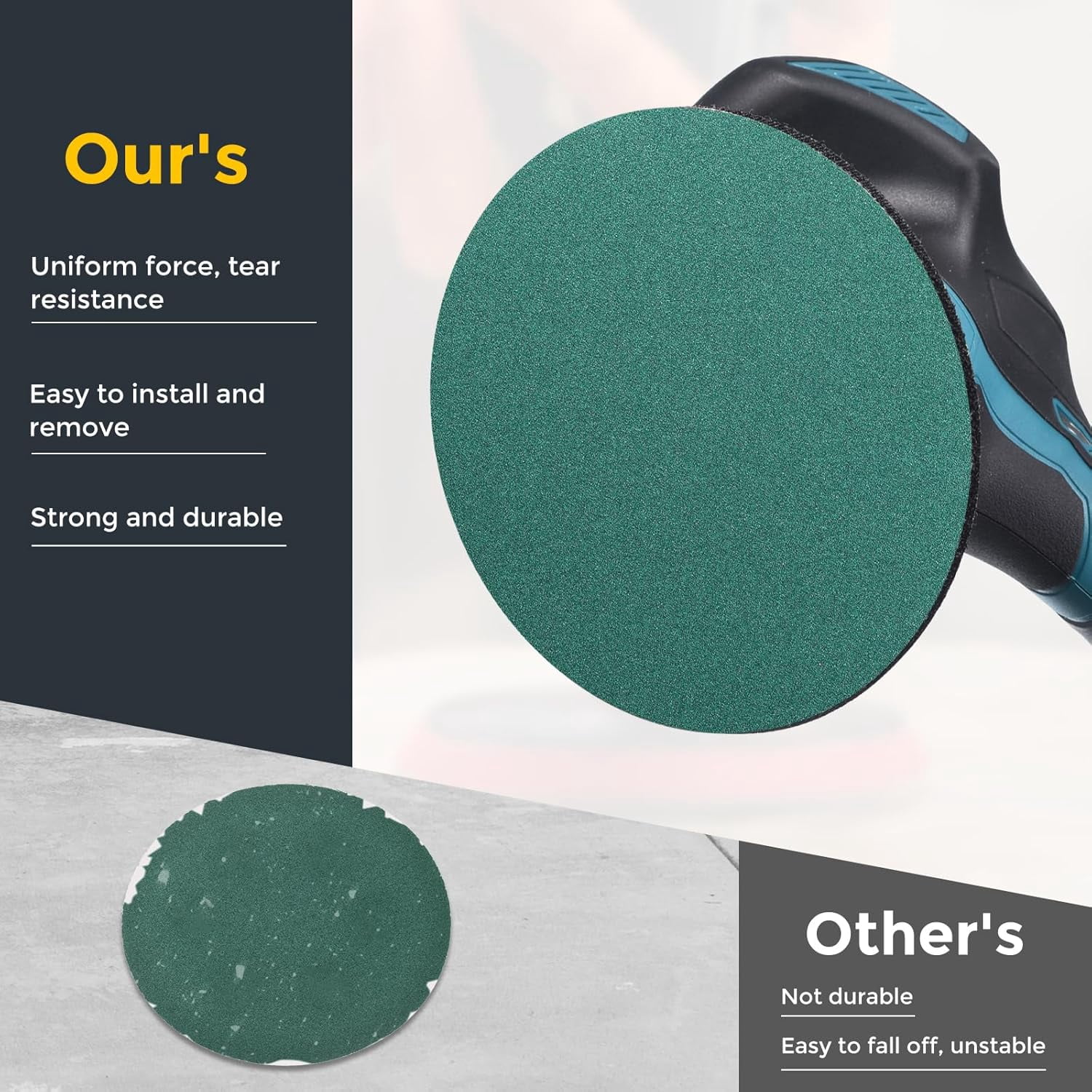 FRKSMD-50 Pcs 3 Inch Sanding Disc 80 Grit Hook and Loop Sandpaper Random Orbital Sander Pads for Woodworking, Metal, Stone Grinding and Polishing, Green, Zirconia