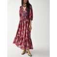 thumbnail image 2 of Faithtur Robe Bohème Florale pour Femmes Été Manches Mi-Longues Col en V Taille Froncée Robe Longue Fluide, 2 of 9