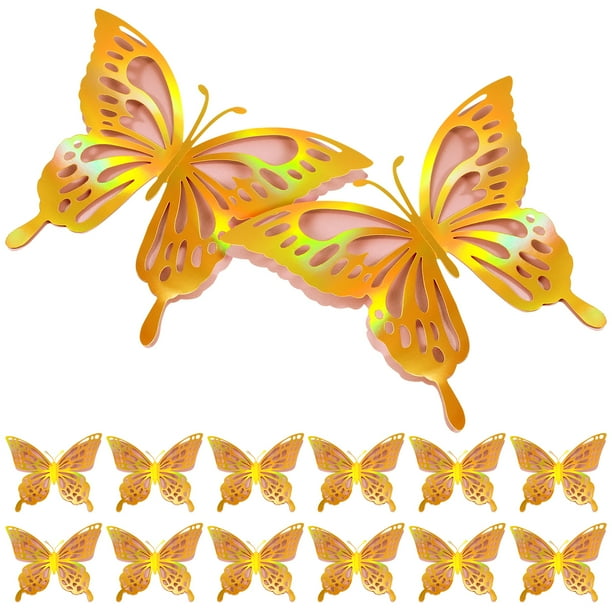 BRIGHTFUFU 1 Juego de decoraciones de mariposas, decoraciones de mariposas grandes, mariposas de papel, calcomanías de pared, pegatinas de pared para fiesta