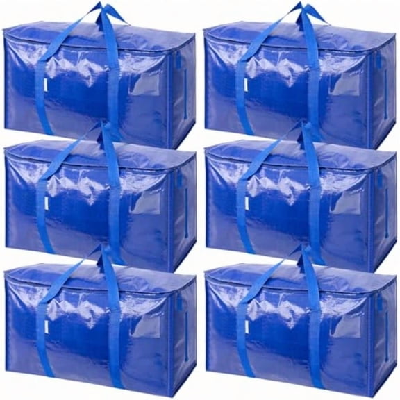 6 Pack Extra Large Moving Bags with Zippers Carrying Handles Heavy-Duty Storage Tote Moving Boxes for Space Saving 6 PK 30 Gallon
