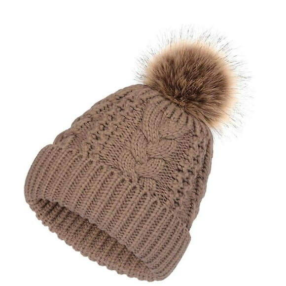 Big Hairy Ball Beanie Hat Double Layer Warm Twist Pattern Knit Cap