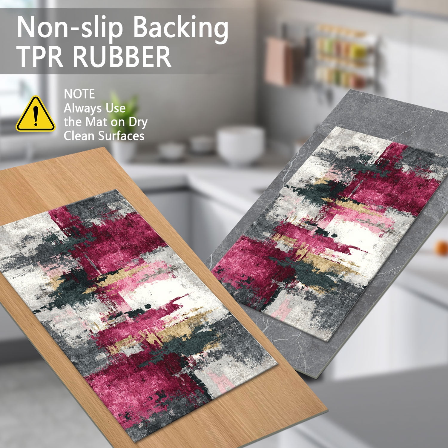 3 Piece Kitchen Rug Set, Non-Slip And Washable, Abstract Pattern Kitchen Hallway Rug, Soft And Comfortable, Suitable For Sinks, Floors, Entrances, Hallways and Bathrooms