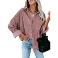 thumbnail image 1 of Womens Corduroy Casual Button Down Shirts Long Sleeve Boyfriend Oversized Collared Shacket Jacket Blouses Tops, 1 of 2