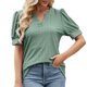 thumbnail image 1 of Gibobby Blusas Para Mujer Elegantes Camiseta Color sólido Cuello en V Ahuecado Botón Burbuja Manga corta Top Mujer（Glauco， XXL), 1 of 5