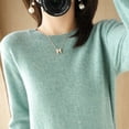thumbnail image 3 of Suéter de cuello redondo de color sólido para mujer, jersey de moda de manga larga, camisa de punto con parte inferior, top para mujer, 3 of 5