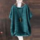 thumbnail image 4 of Craaazy Women Casual Loose Fit Blouse, Solid Color Short Sleeve Cotton Linen Tops, Comfy Round Neck Tunic for Daily Wear Gifts, 4 of 5