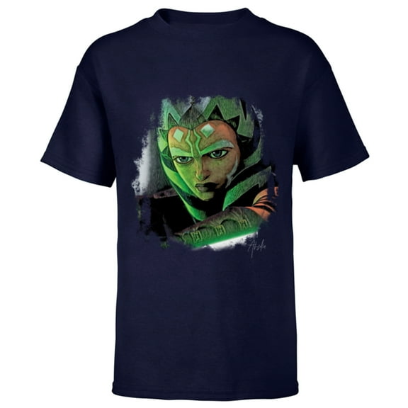 Star Wars Ahsoka Tano Tales of the Jedi Lightsaber Glow - Short Sleeve T-Shirt for Kids - Customized-Navy