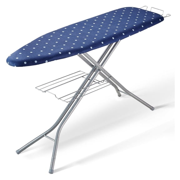 Ironing Board with Storage - Full Size Iron Board, 10 Adjustable Heights, Heat Resistant & 100% Cotton Cover, Thickened 4 Layer Design for Laundry Room