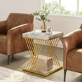 thumbnail image 3 of Square Side Table White Gold End Table 2-Tier End Table Modern Bedside Table Small Side Table with Storage for Couch, Sofa Side Table with Metal Frame for Living Room, 3 of 4