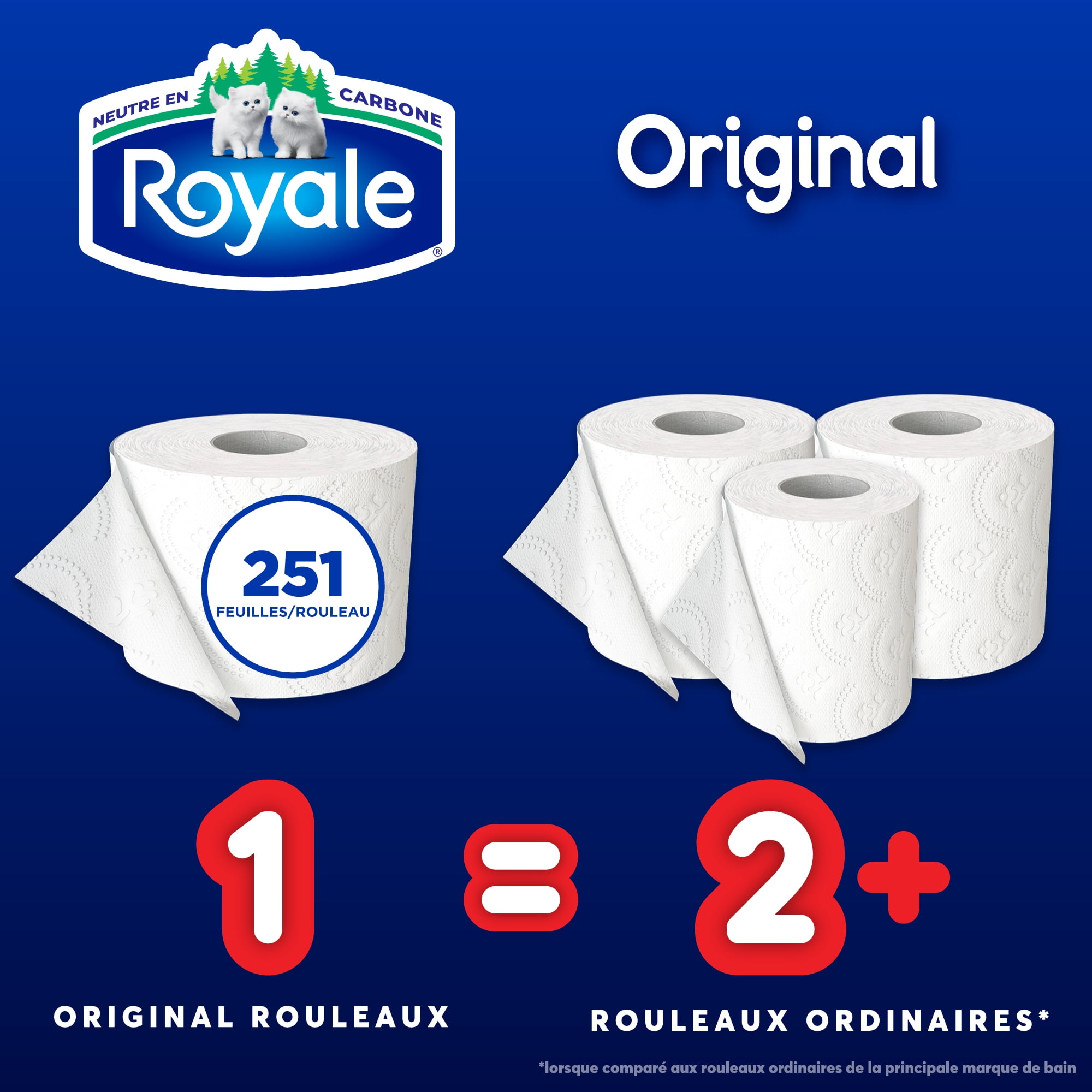 Royale Papier Hygiénique Original, 30 équivalant à 62 rouleaux 2 épaisseurs, 251 feuilles de papier hygiénique par roul.