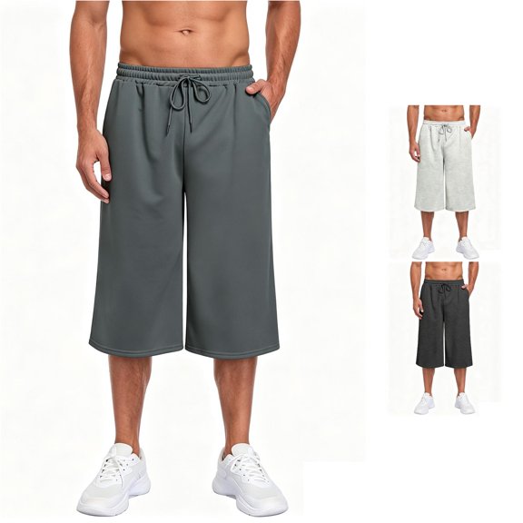 uvwlwu Men Baggy Capri Sweatpants Elastic Waist Loose Athletic Shorts with Side Pockets for Workout Gym Daily Casual Wear,L