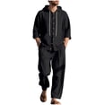 thumbnail image 2 of Hrsba Men 2 Piece Outfits Set, Solid Color Linen Button Hooded Pocket Long Sleeve Shirt and Pants Summer Beach Set, 2 of 5