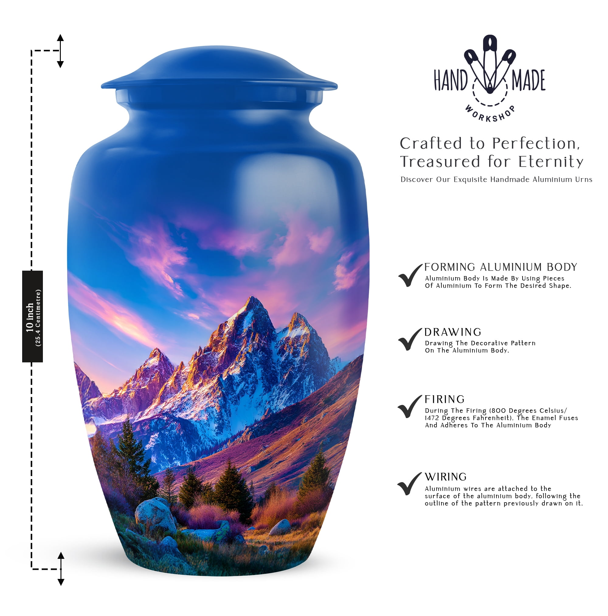 Mountain Funeral Cremation Urn For Human Ashes Adult Female Mom, 1 Large And Set Of 4 Keepsake Urn For Mom And Dad, Burial Urns For Grandfather, Blue Urns For Human Ashes 10&3 Inch