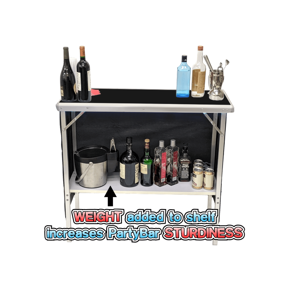 Party Pong 39" Portable Lightweight Storage Shelf Folding Bar Table, Black