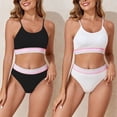 thumbnail image 3 of Womens Bikini Sets High Waisted 2 Piece Swimsuits Color Blocked Textured Ribbed Adjustable Strap High Cheeky Bathing Suits, 3 of 9