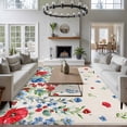 thumbnail image 4 of Independence Day Flower Washable Area Rug 5 x 8 ft Retro Farm Red Blue White Floral Green Leaf Linen, Soft Non Slip Rugs Stain Repellent Indoor Felt Carpet for Living Dining Room Bedroom Home Office, 4 of 9