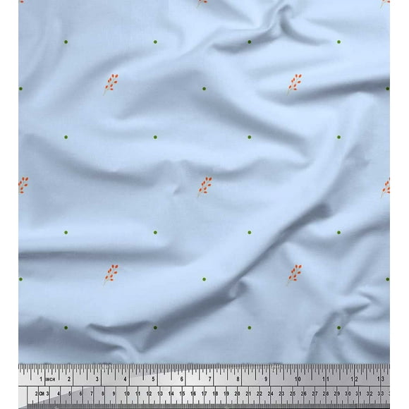 Tissu de Canard de Coton Bleu Pomme Boutons de Fleurs et Points Imprimé Tissu par la Cour 56 Pouces de Large