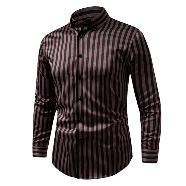 Blusa y camisa de manga larga con cuello vuelto para hombre, informal, a rayas, con botones, bolsillo, solapa, manga larga, blusa de moda, camisa para hombre, blusa de poliéster