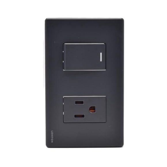 interruptor sencillo y contacto negro con placa stalo