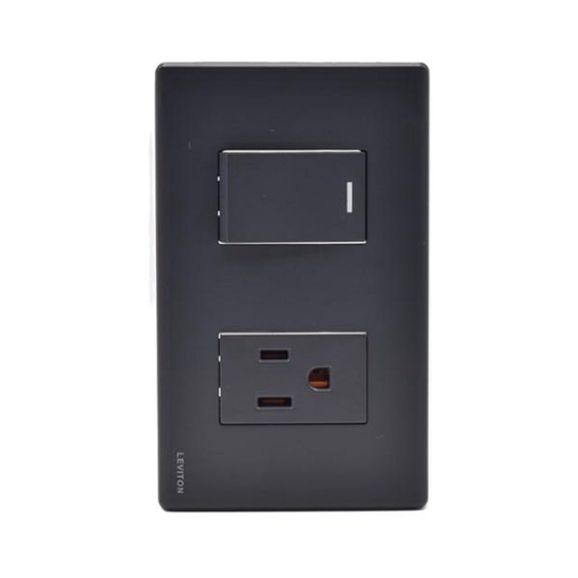 interruptor sencillo y contacto negro con placa stalo