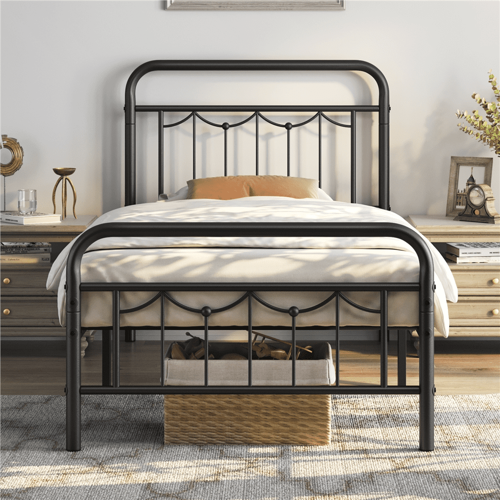 Yaheetech Metal Platform Bed Frame with Headboard and Footboard, Twin Size, Matte Black