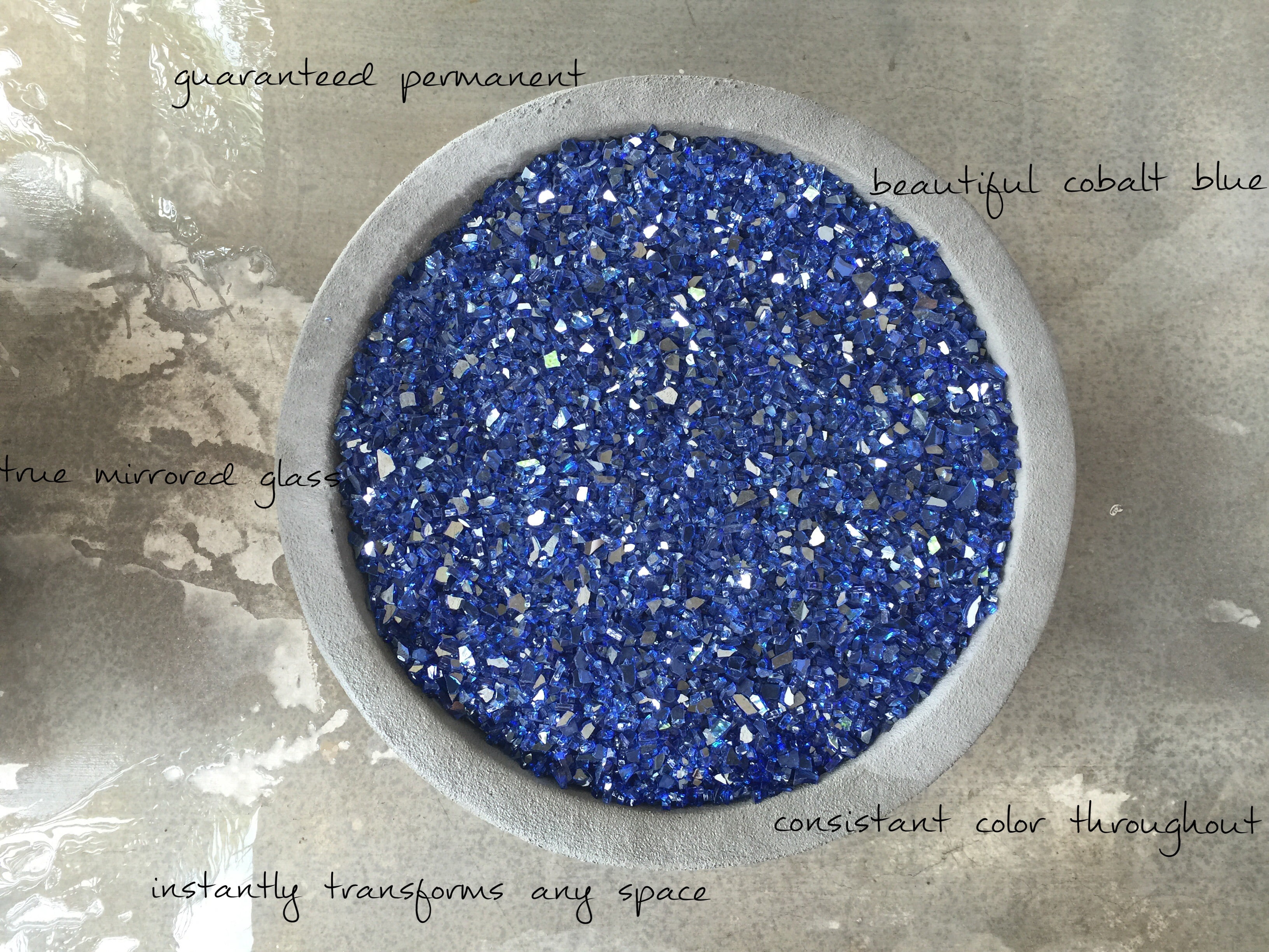 Element Fire Glass Cobalt Blue Reflective 1/4" Fire Glass 10lb, Cobalt Blue Reflective Fire Glass, Indoor or Outdoor Fire Glass