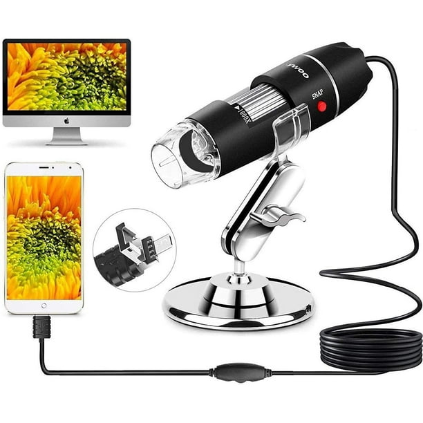 Microscope USB 8 LED USB 2.0 Microscope Numérique, Mini Caméra Endoscope  Grossissement 40 à 1000x avec Adaptateur OTG et Support en Métal,  Compatible avec Mac Window 7 8 10 Android Linux 