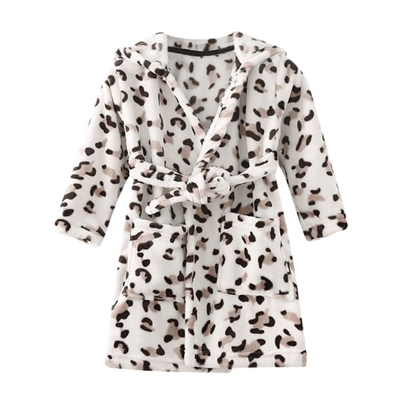 Cathalem Boys Girls Robes Kids Hooded Sleepwear Soft Fleece Bathrobes Housecoat Gowns Coffee 2-3 Years