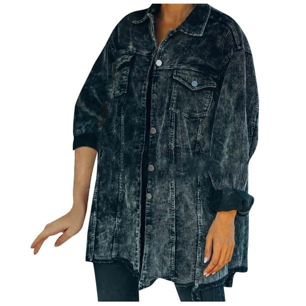 Women's Corduroy Jacket Oversized Jacket for Women Women Fashion Turndown  Collar Long Sleeve Hoodeless Casual Outwear Washed Cotton Thin Long Sleeve 