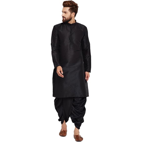Royal Men's Art Silk Blend Dhoti Kurta Set_Black