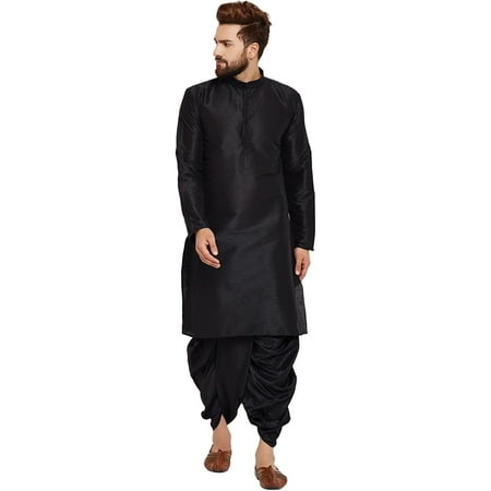 

Royal Men s Festive Art Silk Blend Dhoti Kurta Set_Black
