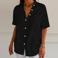 thumbnail image 2 of Women's Summer Short Sleeve V Neck Solid Color Tops Shirts Blouses Crewneck Loose Fit Casual Daily Wear Vacation Beach Outfits Fashion Essential Gift for Women | Aestivo,Black L, 2 of 9