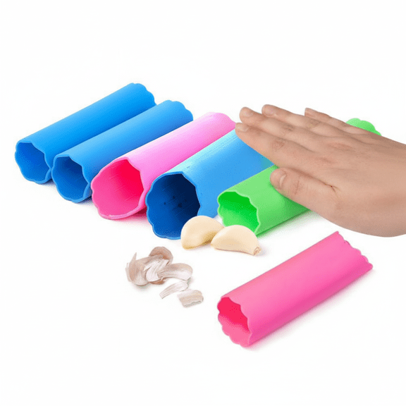 SharkTRUE 5-Pack Silicone Garlic Peelers - Quick Roller Skin Remover for Effortless Kitchen Prep (Random Color)