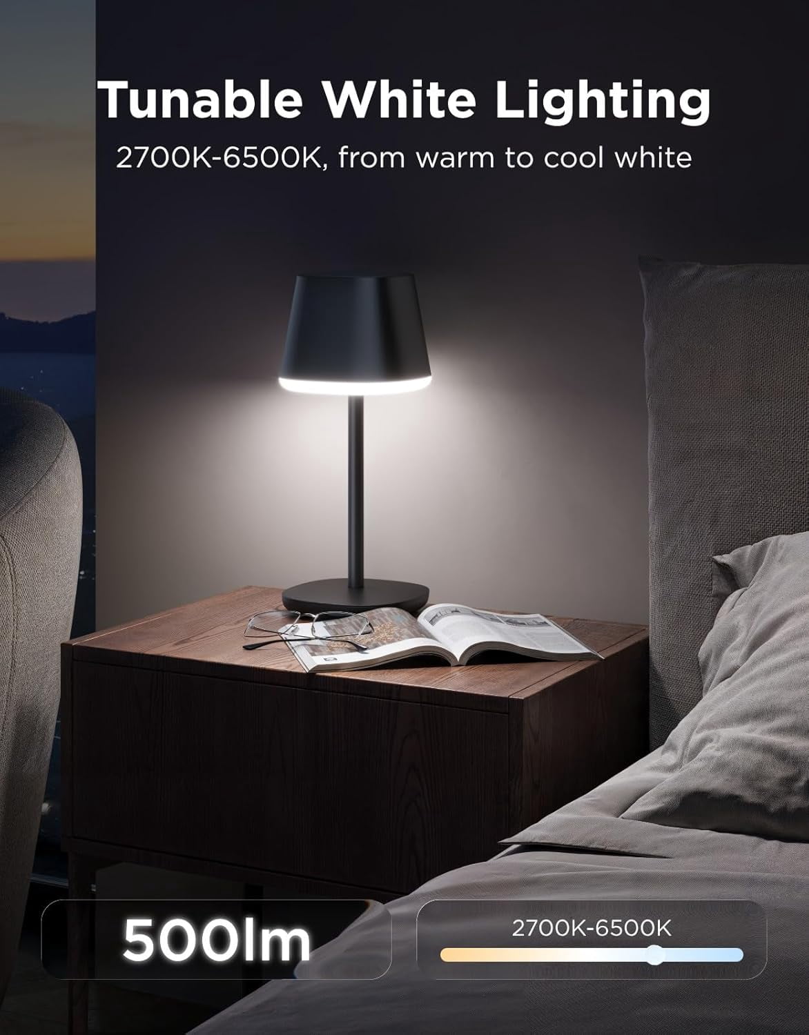 Govee Smart Cordless Table Lamp Classic, RGBIC Rechargeable Table Lamp for Bedroom, Living Room, Portable Desk Lamp Works with Matter, Alexa, LED Bedside Lamp with 72 Scenes Modes, Timer, 500lm
