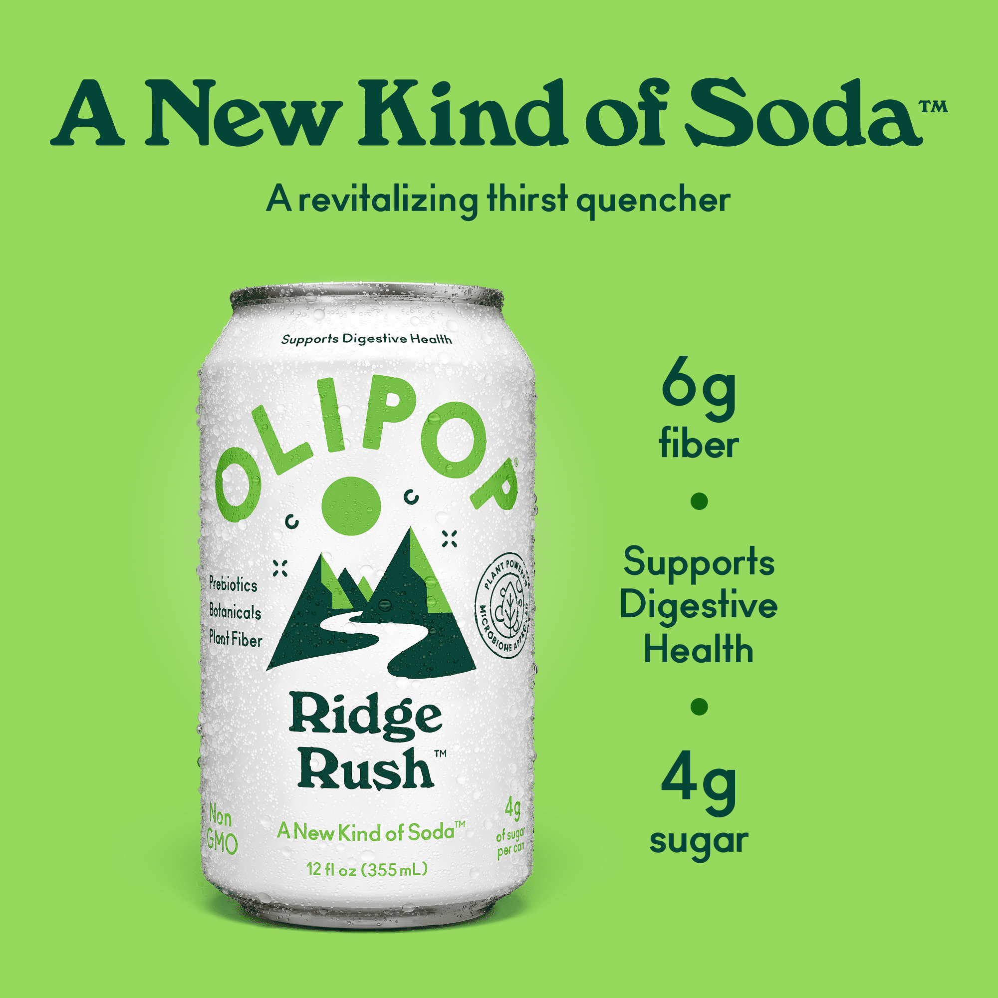 (12 pack) Olipop Prebiotic Soda, Beverages w/ Prebiotics, Botanicals & Plant Fiber, Ridge Rush, 12 Oz