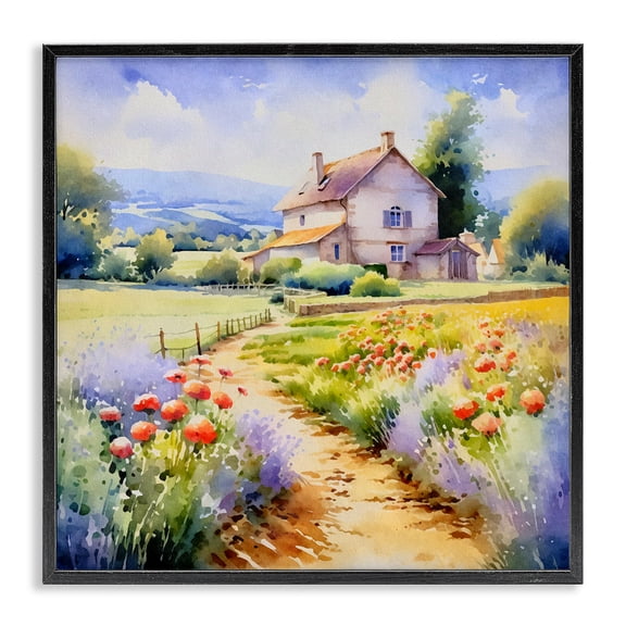 Stupell Industries Provence Cottage Gardens Landscape & Nature Painting Black Framed Art Print Wall Art, 12 x 12