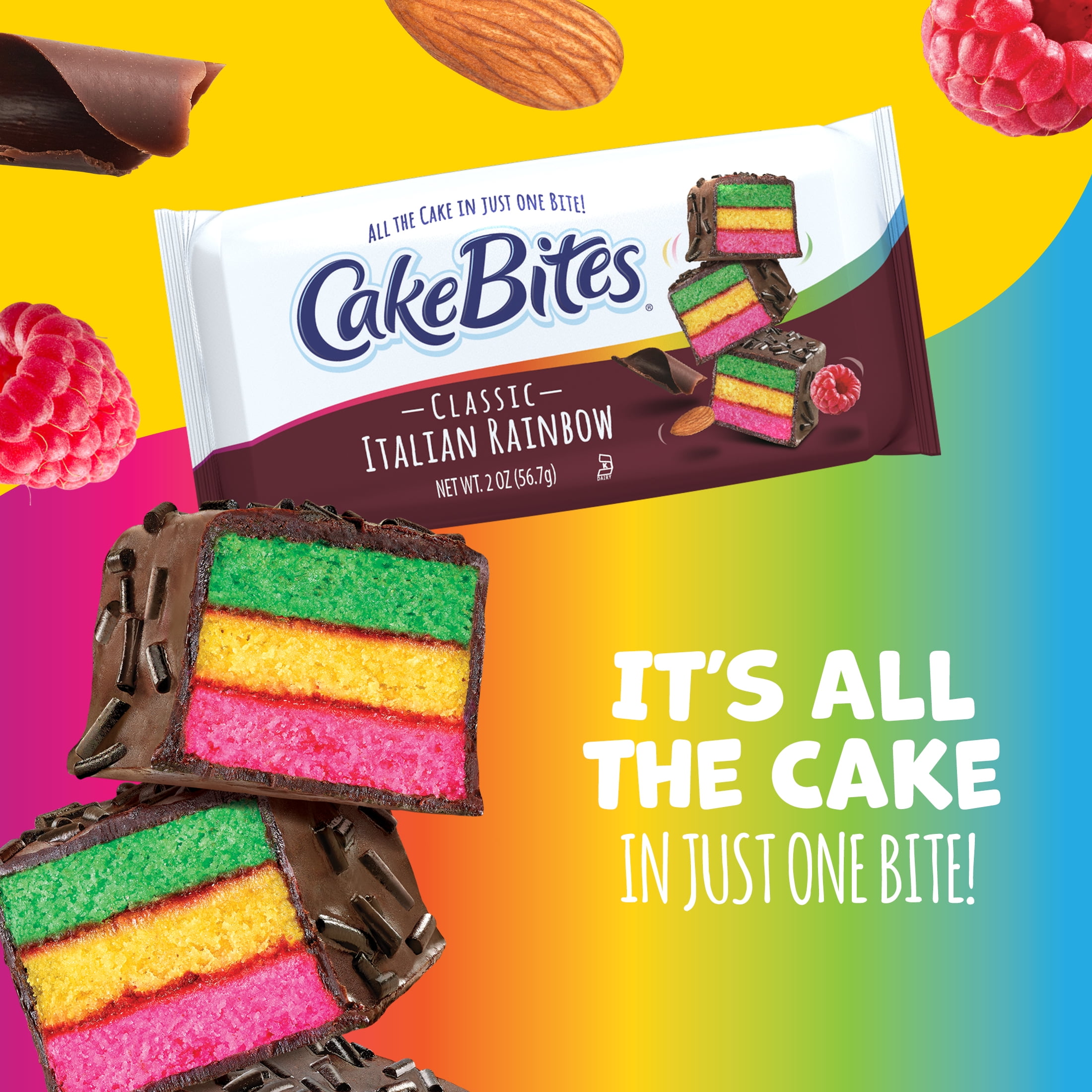 CakeBites Classic Italian Rainbow 4 Grab & Go Cakes, Family Pack