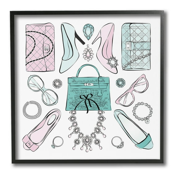 Stupell Industries Pastel Fashion Accessories Beauty & Fashion Painting Black Framed Art Print Wall Art, 12 x 12