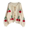thumbnail image 4 of Women's Sweater Cherry Embroidered Lace Up Cardigan Cute Warm Knitted Winter Sweaters, 4 of 4