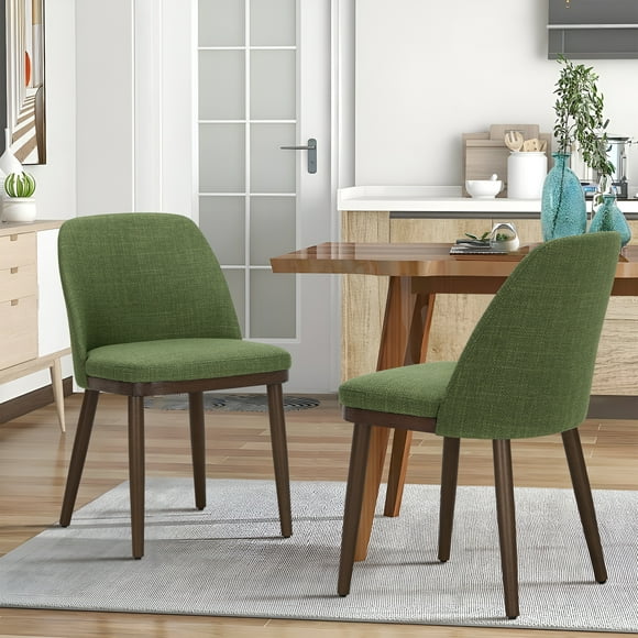 MALOL Chaises de Salle à Manger Modernes, Ensemble de 2, Chaises Latérales en Tissu avec Pattes en Bois pour Cuisine, Salle à Manger, Restaurant, Vert