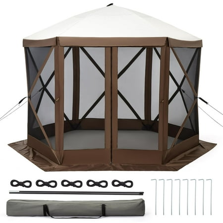Huisuilinss Pop-Up Canopy Tent Outdoor Screen Tent Waterproof UV Protected Sun Shelter With Removable Mosquito Netting & Zipper Doors & Wheeled Carry Bag For Camping Backyard Picnic Events
